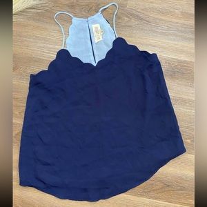 Sweet Wonderer Women’s navy Shell Neck Silky Tank Top new